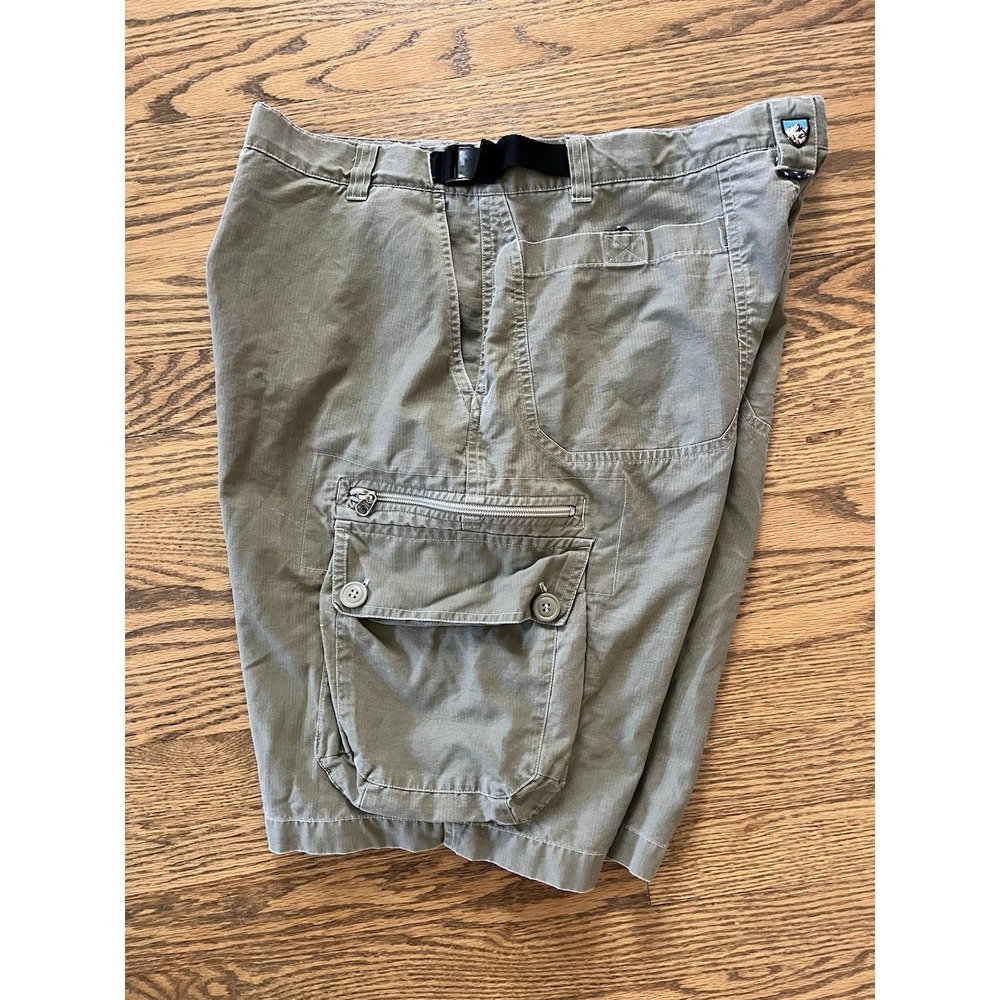 KUHL Dry Cargo Shorts Pockets Adjustable Waist Khaki Green Outdoor Men's Medium - Picture 4 of 8